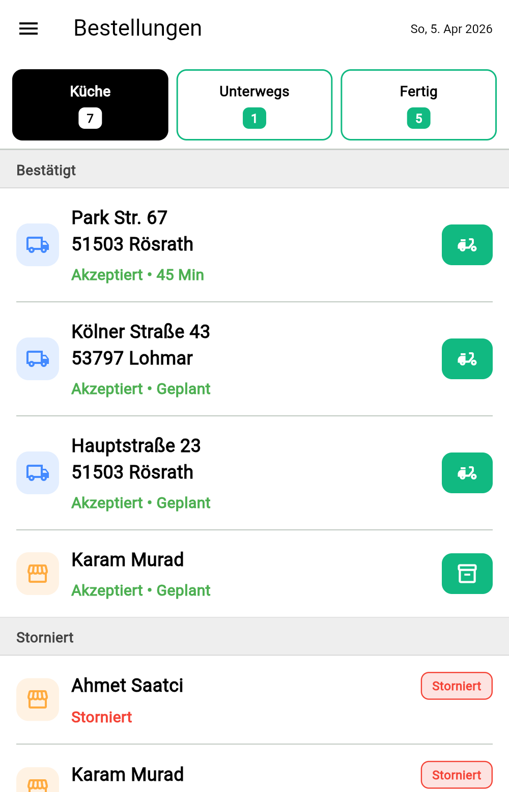 hfoods Bestell-Terminal — Live-Bestellübersicht mit automatischem Bondruck