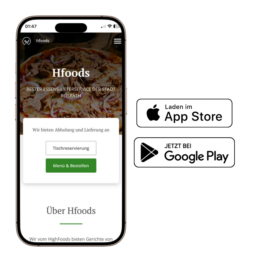 hfoods App im Google Play Store und im App Store für IOS